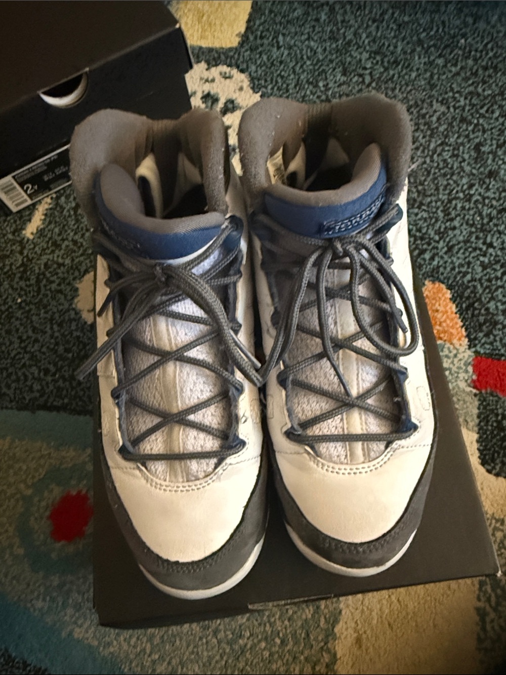 Jordan 9’s Kids Gray and Navy High-Top Sneakers